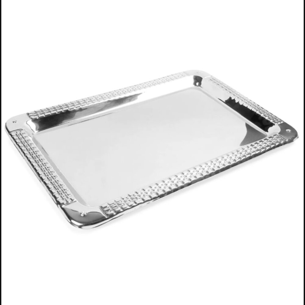 RALPH LAUREN HOME Stainless Steel Bar Serving Tray Watchband Border